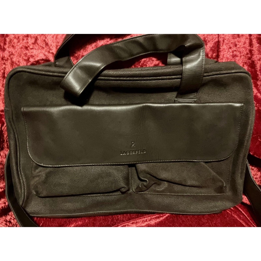 VTG Lagerfeld Parfum Int'l Pebbled Faux Leather Brown Duffle Bag Luggage Vintage
